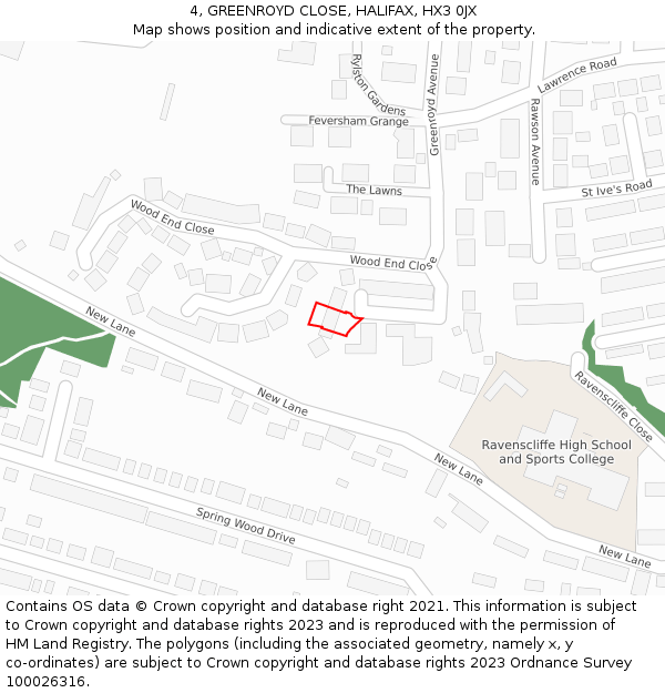 4, GREENROYD CLOSE, HALIFAX, HX3 0JX: Location map and indicative extent of plot