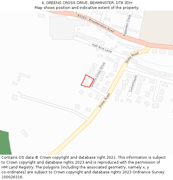 4, GREENS CROSS DRIVE, BEAMINSTER, DT8 3DH: Location map and indicative extent of plot