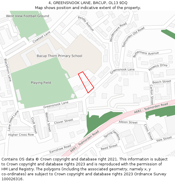 4, GREENSNOOK LANE, BACUP, OL13 9DQ: Location map and indicative extent of plot