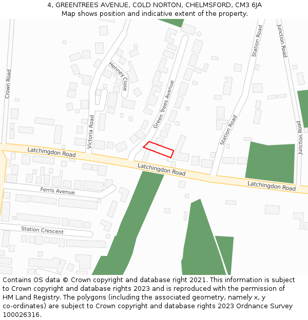 4, GREENTREES AVENUE, COLD NORTON, CHELMSFORD, CM3 6JA: Location map and indicative extent of plot