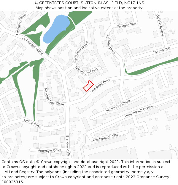 4, GREENTREES COURT, SUTTON-IN-ASHFIELD, NG17 1NS: Location map and indicative extent of plot