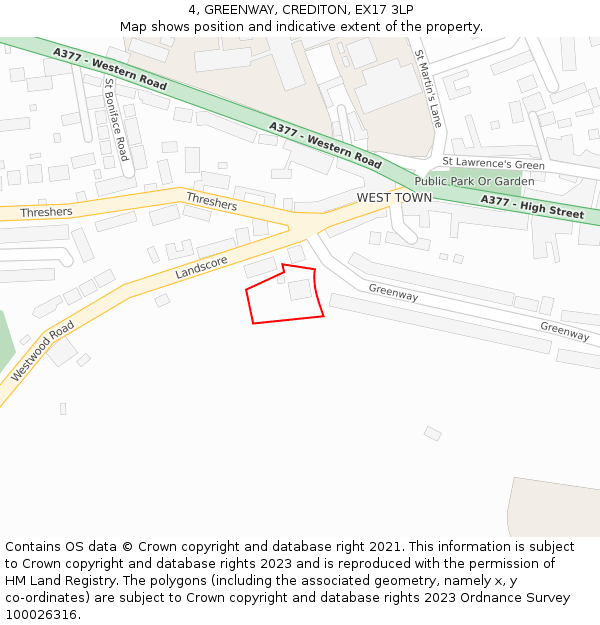 4, GREENWAY, CREDITON, EX17 3LP: Location map and indicative extent of plot