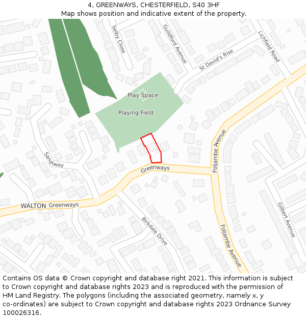 4, GREENWAYS, CHESTERFIELD, S40 3HF: Location map and indicative extent of plot