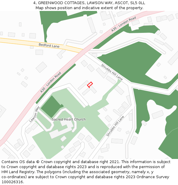 4, GREENWOOD COTTAGES, LAWSON WAY, ASCOT, SL5 0LL: Location map and indicative extent of plot