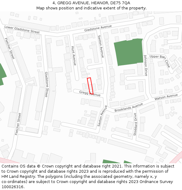 4, GREGG AVENUE, HEANOR, DE75 7QA: Location map and indicative extent of plot