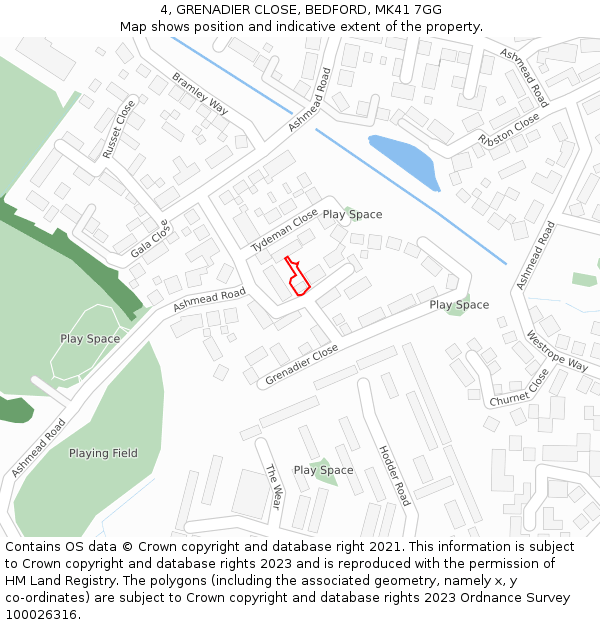 4, GRENADIER CLOSE, BEDFORD, MK41 7GG: Location map and indicative extent of plot