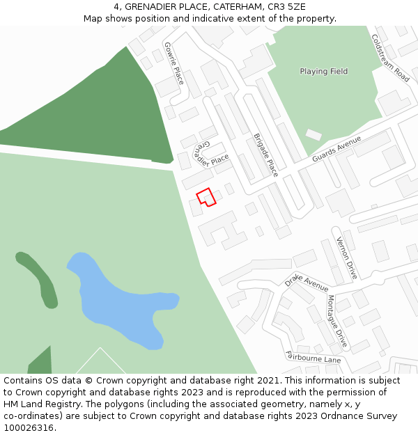 4, GRENADIER PLACE, CATERHAM, CR3 5ZE: Location map and indicative extent of plot