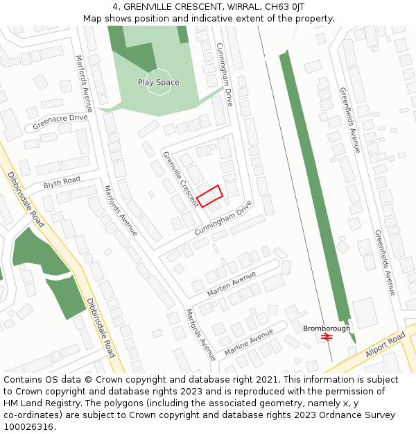 4, GRENVILLE CRESCENT, WIRRAL, CH63 0JT: Location map and indicative extent of plot