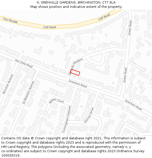4, GRENVILLE GARDENS, BIRCHINGTON, CT7 9LA: Location map and indicative extent of plot