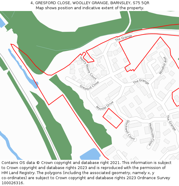 4, GRESFORD CLOSE, WOOLLEY GRANGE, BARNSLEY, S75 5QR: Location map and indicative extent of plot