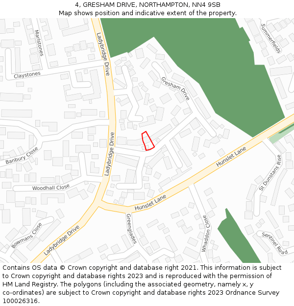 4, GRESHAM DRIVE, NORTHAMPTON, NN4 9SB: Location map and indicative extent of plot