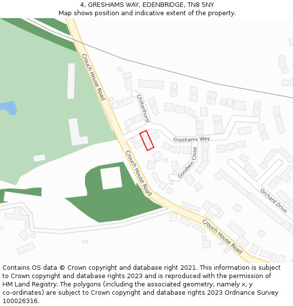 4, GRESHAMS WAY, EDENBRIDGE, TN8 5NY: Location map and indicative extent of plot