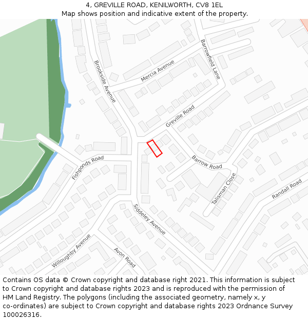 4, GREVILLE ROAD, KENILWORTH, CV8 1EL: Location map and indicative extent of plot