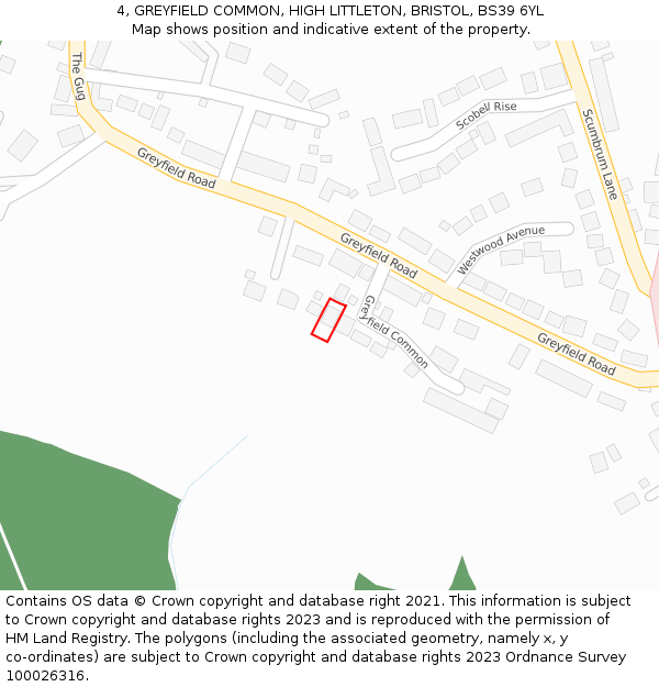 4, GREYFIELD COMMON, HIGH LITTLETON, BRISTOL, BS39 6YL: Location map and indicative extent of plot