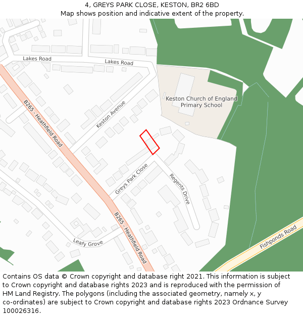 4, GREYS PARK CLOSE, KESTON, BR2 6BD: Location map and indicative extent of plot