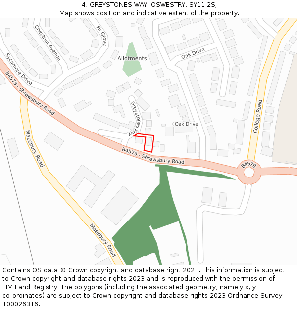 4, GREYSTONES WAY, OSWESTRY, SY11 2SJ: Location map and indicative extent of plot