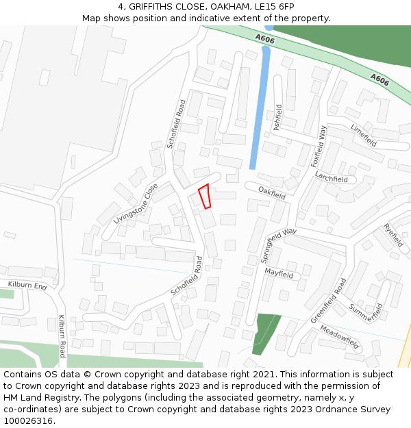 4, GRIFFITHS CLOSE, OAKHAM, LE15 6FP: Location map and indicative extent of plot