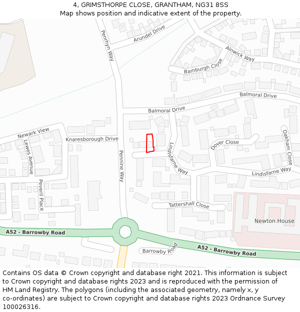 4, GRIMSTHORPE CLOSE, GRANTHAM, NG31 8SS: Location map and indicative extent of plot