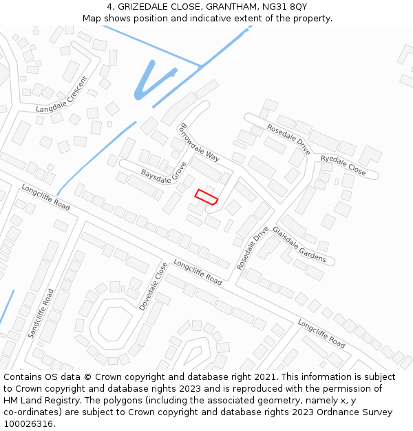 4, GRIZEDALE CLOSE, GRANTHAM, NG31 8QY: Location map and indicative extent of plot