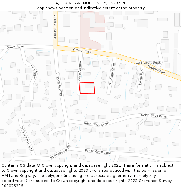 4, GROVE AVENUE, ILKLEY, LS29 9PL: Location map and indicative extent of plot