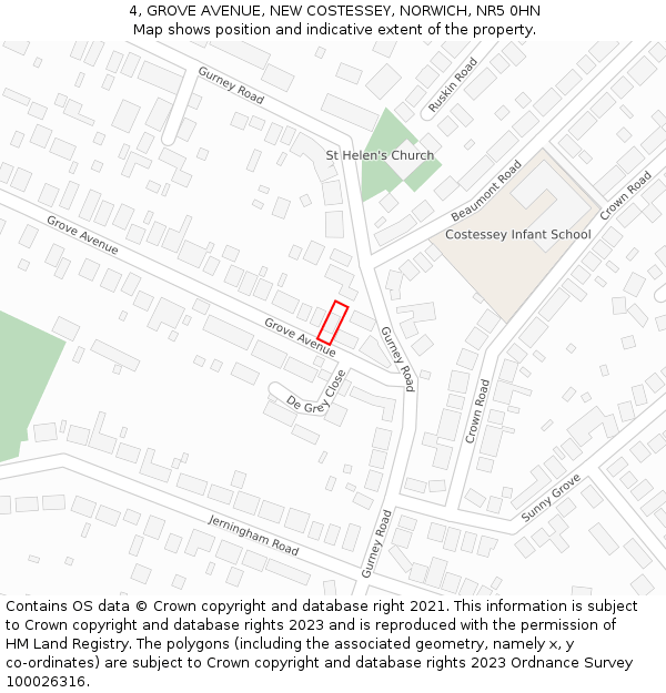 4, GROVE AVENUE, NEW COSTESSEY, NORWICH, NR5 0HN: Location map and indicative extent of plot