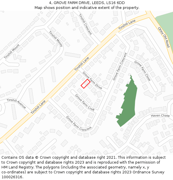 4, GROVE FARM DRIVE, LEEDS, LS16 6DD: Location map and indicative extent of plot