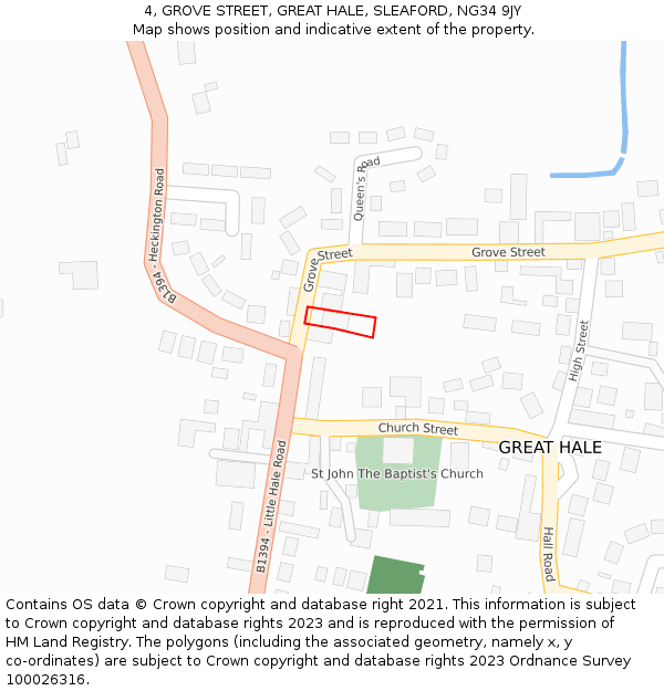 4, GROVE STREET, GREAT HALE, SLEAFORD, NG34 9JY: Location map and indicative extent of plot