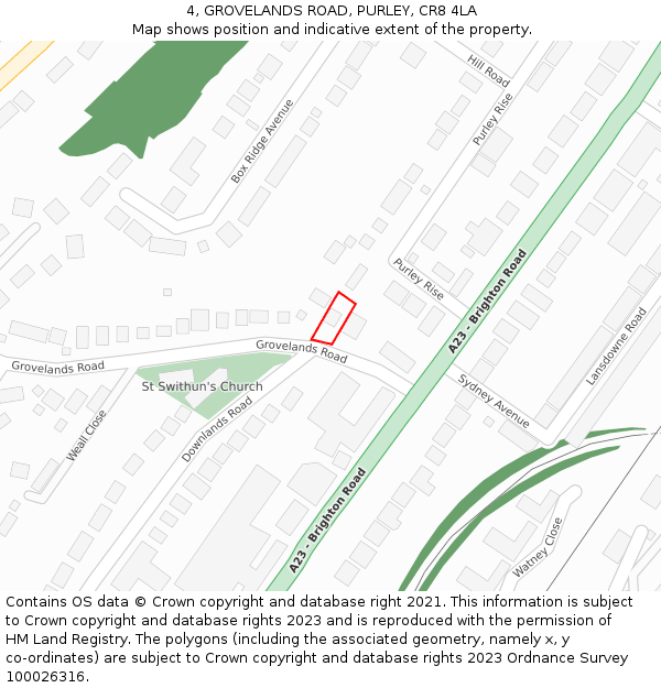 4, GROVELANDS ROAD, PURLEY, CR8 4LA: Location map and indicative extent of plot