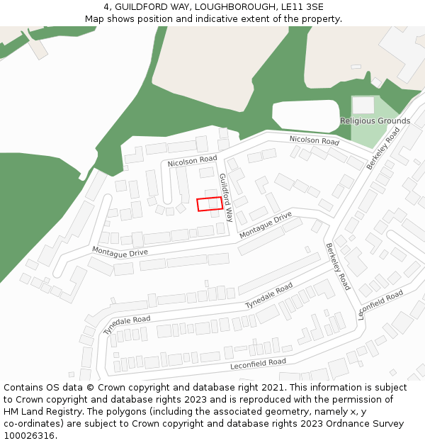 4, GUILDFORD WAY, LOUGHBOROUGH, LE11 3SE: Location map and indicative extent of plot