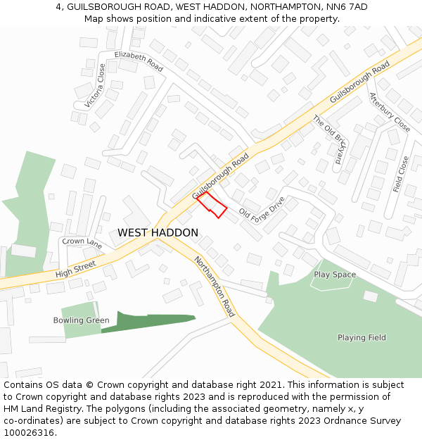 4, GUILSBOROUGH ROAD, WEST HADDON, NORTHAMPTON, NN6 7AD: Location map and indicative extent of plot