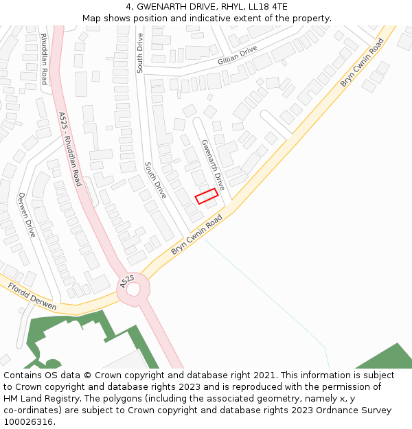 4, GWENARTH DRIVE, RHYL, LL18 4TE: Location map and indicative extent of plot