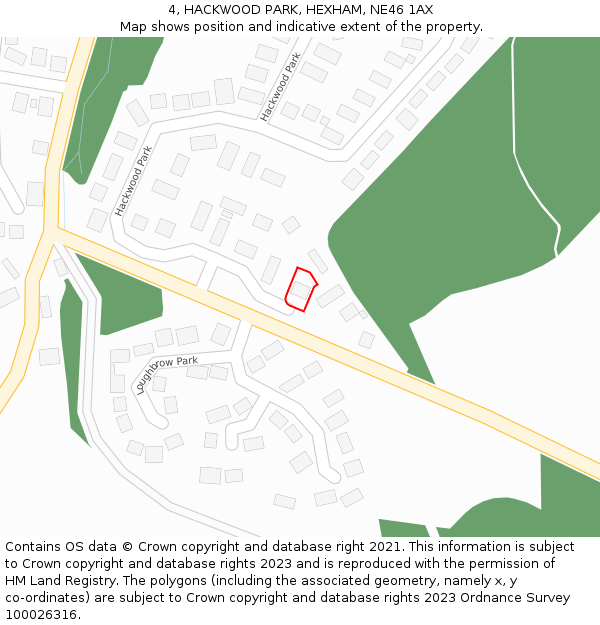 4, HACKWOOD PARK, HEXHAM, NE46 1AX: Location map and indicative extent of plot