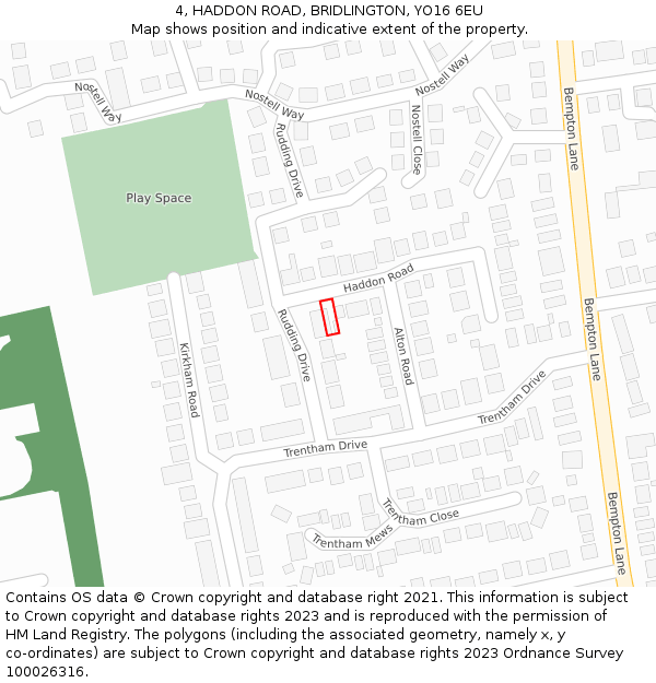 4, HADDON ROAD, BRIDLINGTON, YO16 6EU: Location map and indicative extent of plot