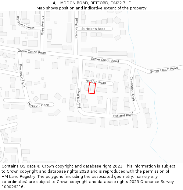 4, HADDON ROAD, RETFORD, DN22 7HE: Location map and indicative extent of plot