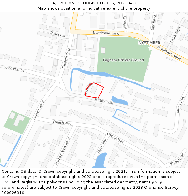 4, HADLANDS, BOGNOR REGIS, PO21 4AR: Location map and indicative extent of plot