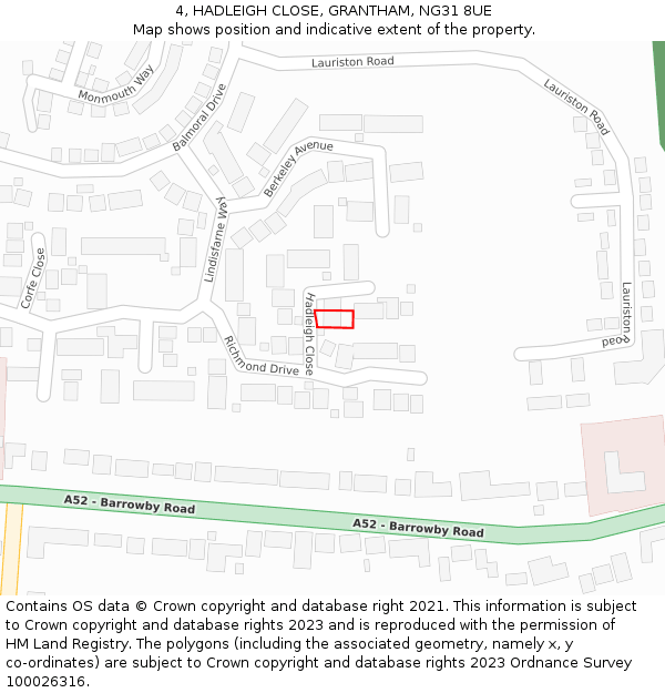 4, HADLEIGH CLOSE, GRANTHAM, NG31 8UE: Location map and indicative extent of plot