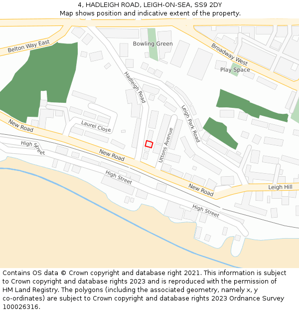 4, HADLEIGH ROAD, LEIGH-ON-SEA, SS9 2DY: Location map and indicative extent of plot
