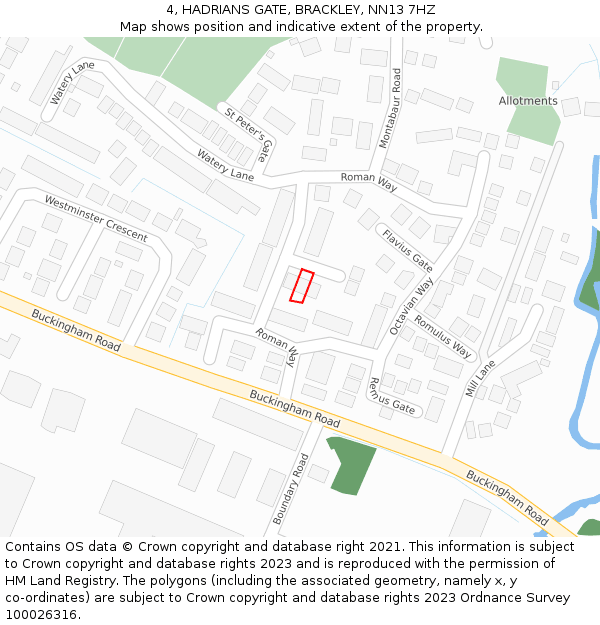 4, HADRIANS GATE, BRACKLEY, NN13 7HZ: Location map and indicative extent of plot
