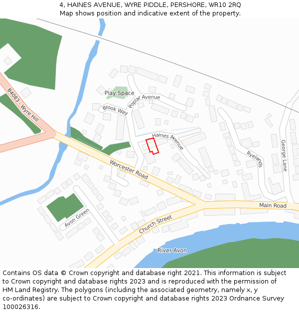 4, HAINES AVENUE, WYRE PIDDLE, PERSHORE, WR10 2RQ: Location map and indicative extent of plot