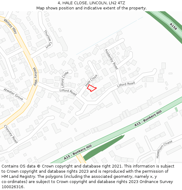 4, HALE CLOSE, LINCOLN, LN2 4TZ: Location map and indicative extent of plot