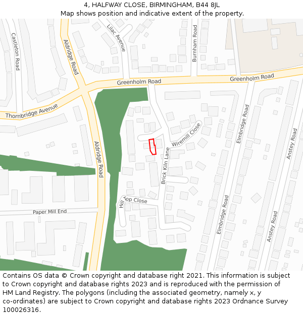 4, HALFWAY CLOSE, BIRMINGHAM, B44 8JL: Location map and indicative extent of plot