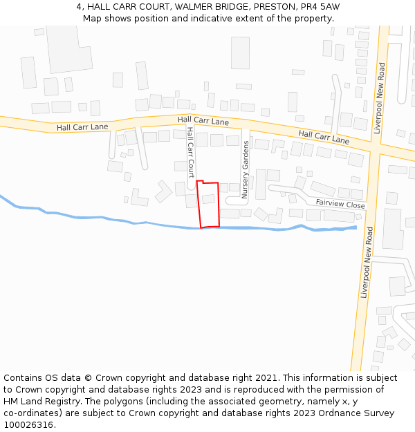 4, HALL CARR COURT, WALMER BRIDGE, PRESTON, PR4 5AW: Location map and indicative extent of plot