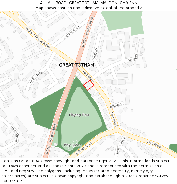 4, HALL ROAD, GREAT TOTHAM, MALDON, CM9 8NN: Location map and indicative extent of plot