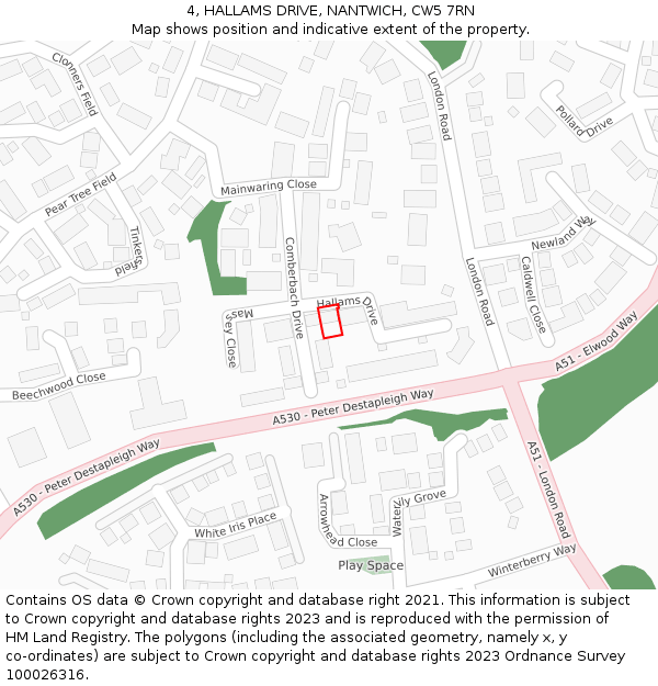 4, HALLAMS DRIVE, NANTWICH, CW5 7RN: Location map and indicative extent of plot