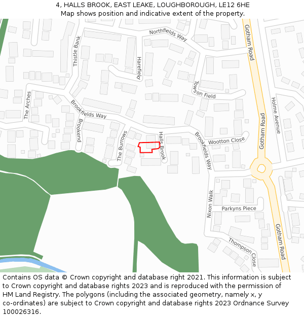 4, HALLS BROOK, EAST LEAKE, LOUGHBOROUGH, LE12 6HE: Location map and indicative extent of plot