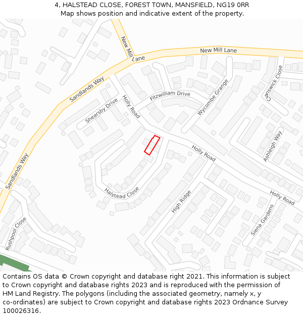 4, HALSTEAD CLOSE, FOREST TOWN, MANSFIELD, NG19 0RR: Location map and indicative extent of plot