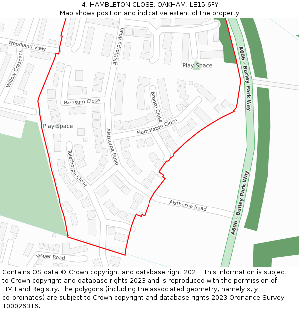 4, HAMBLETON CLOSE, OAKHAM, LE15 6FY: Location map and indicative extent of plot