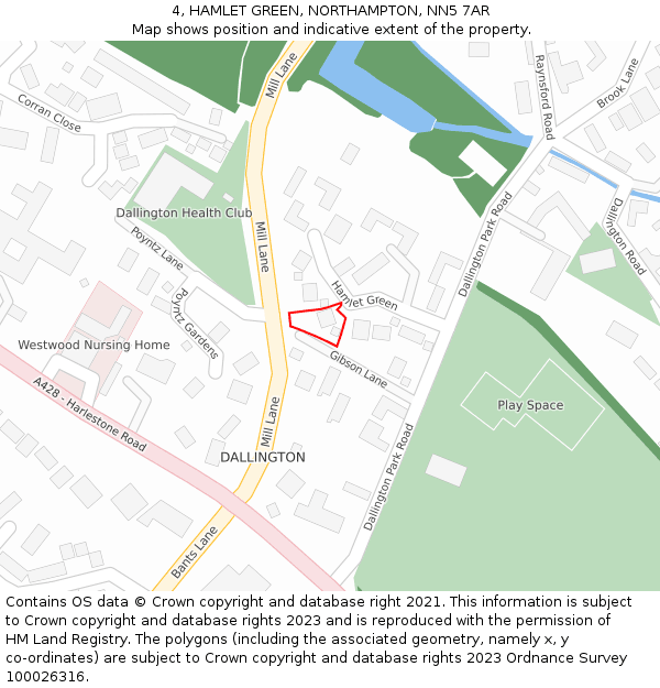 4, HAMLET GREEN, NORTHAMPTON, NN5 7AR: Location map and indicative extent of plot