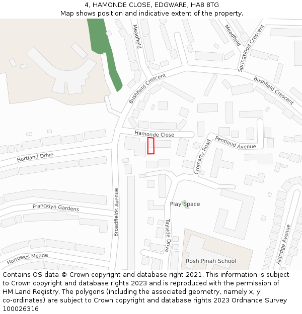 4, HAMONDE CLOSE, EDGWARE, HA8 8TG: Location map and indicative extent of plot