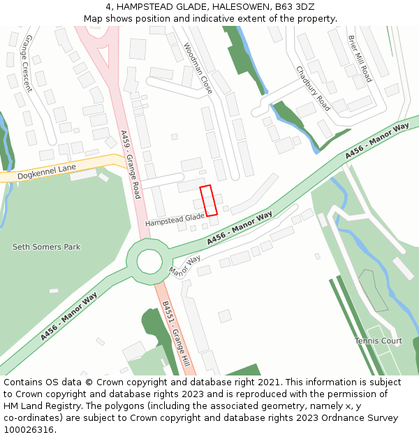 4, HAMPSTEAD GLADE, HALESOWEN, B63 3DZ: Location map and indicative extent of plot